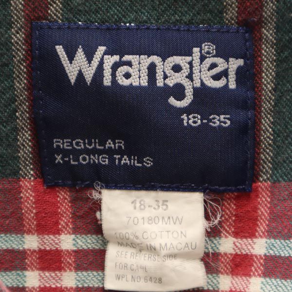 Wrangler ラングラー 90s オールド チェック柄 長袖 ウエスタンシャツ F メンズ