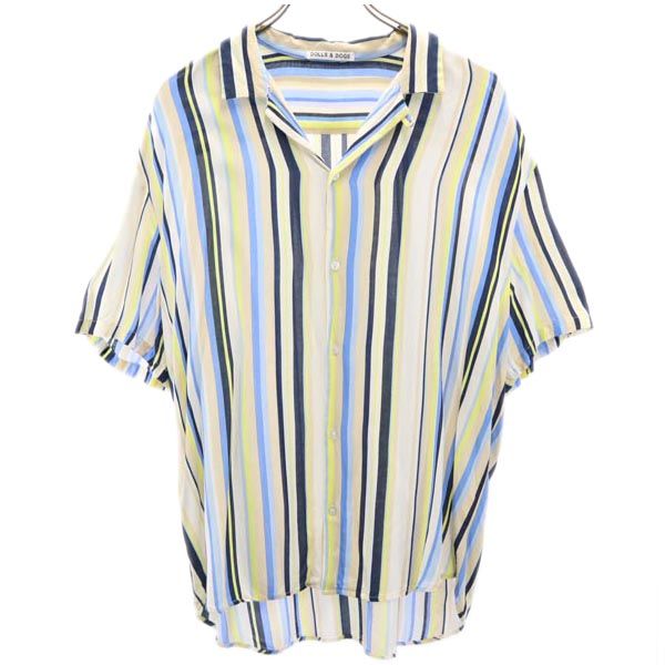 DOLLS&DOGS ストライプ 半袖 オープンカラーシャツ ブルー系 ユニセックス レディース