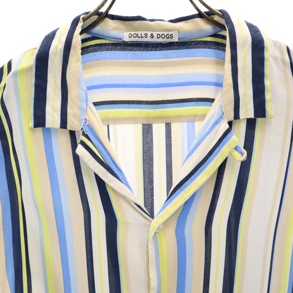 DOLLS&DOGS ストライプ 半袖 オープンカラーシャツ ブルー系 ユニセックス レディース