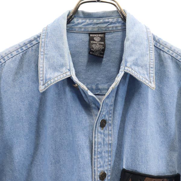 ワーナーブラザース スタジオ ストア 90s オールド 長袖 デニムシャツ M ブルー系 メンズ