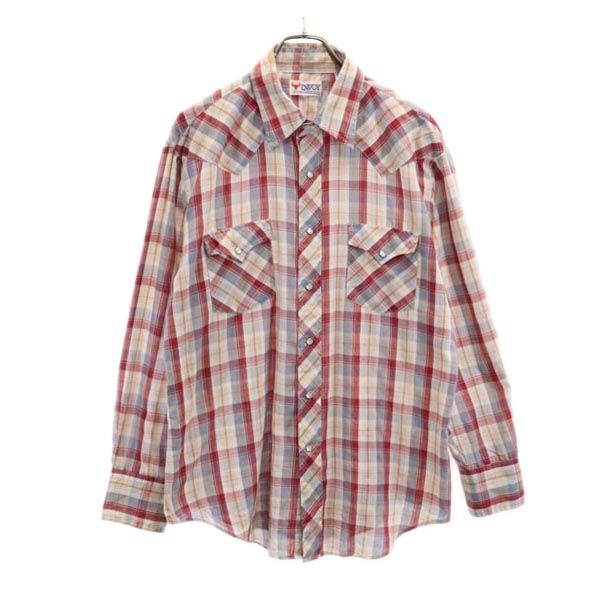 ENVOY 70s 80s ヴィンテージ チェック 長袖 ウエスタンシャツ レッド系 メンズ