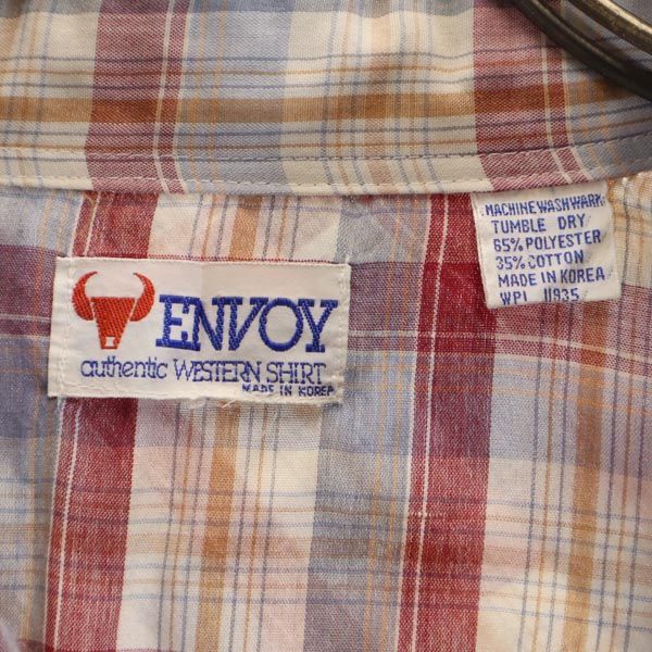 ENVOY 70s 80s ヴィンテージ チェック 長袖 ウエスタンシャツ レッド系 メンズ