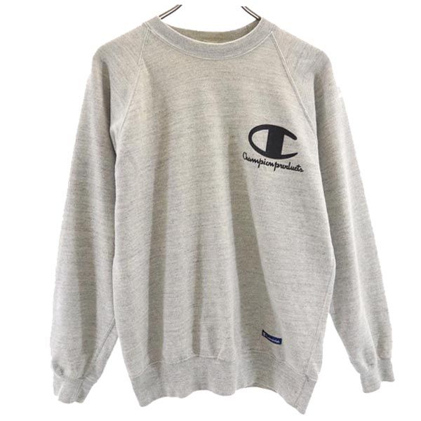 Champion チャンピオン 80s ヴィンテージ 日本製 プリント 長袖 トレーナー L 杢グレー スウェット メンズ
