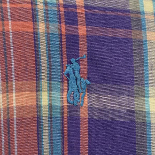 Polo by Ralph Lauren ポロバイラルフローレン 80s ヴィンテージ 緑タグ チェック柄 ボタンダウンシャツ 18 紫系 キッズ