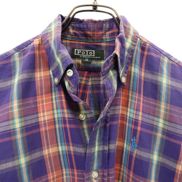 Polo by Ralph Lauren ポロバイラルフローレン 80s ヴィンテージ 緑タグ チェック柄 ボタンダウンシャツ 18 紫系 キッズ