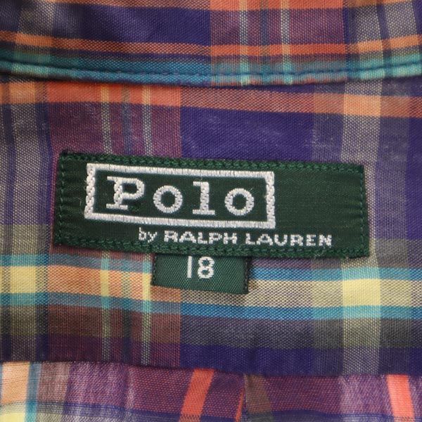 Polo by Ralph Lauren ポロバイラルフローレン 80s ヴィンテージ 緑タグ チェック柄 ボタンダウンシャツ 18 紫系 キッズ