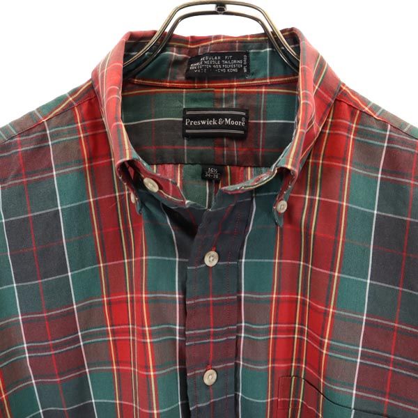PRESWICK&MOORE 80s 90s オールド チェック 長袖 ボタンダウンシャツ 16 1/2 34-35 レッド系 メンズ