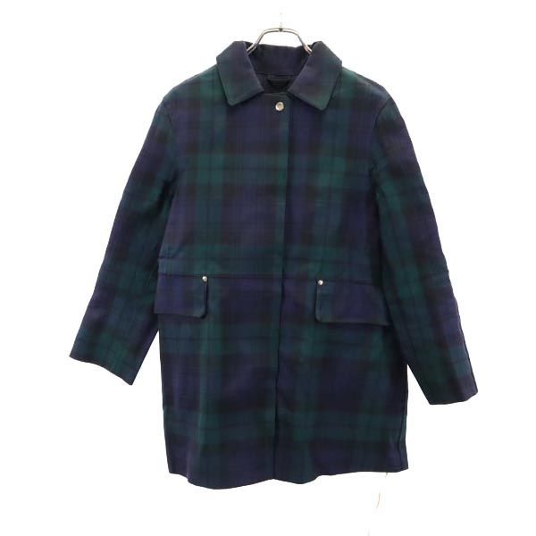 Mackintosh マッキントッシュ チェック 長袖 ステンカラーコート 34 緑×青 レディース