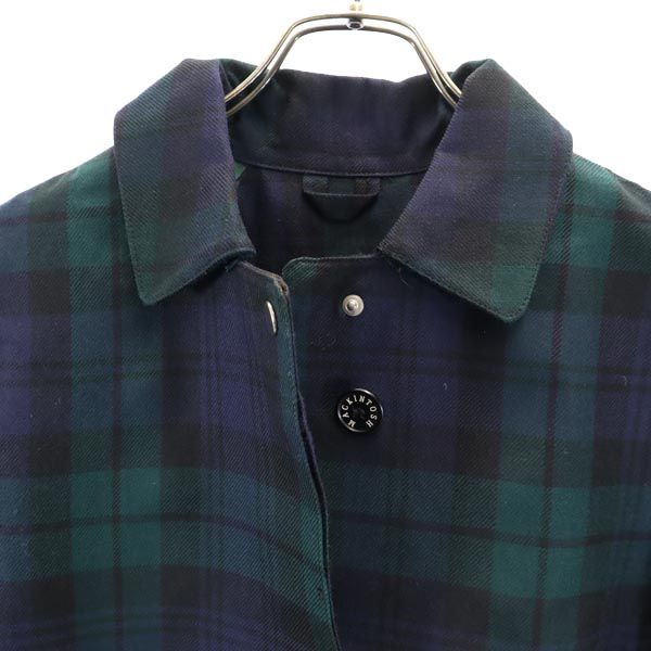 Mackintosh マッキントッシュ チェック 長袖 ステンカラーコート 34 緑×青 レディース