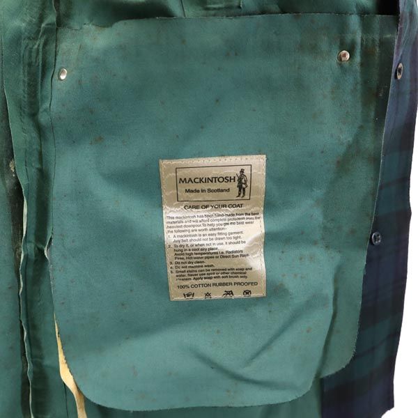 Mackintosh マッキントッシュ チェック 長袖 ステンカラーコート 34 緑×青 レディース
