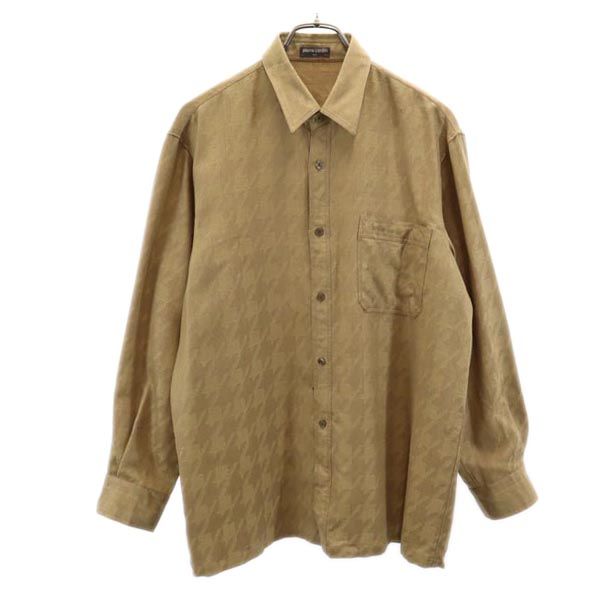 Pierre Cardin ピエールカルダン ウール 千鳥格子 長袖 シャツ L ブラウン系 メンズ