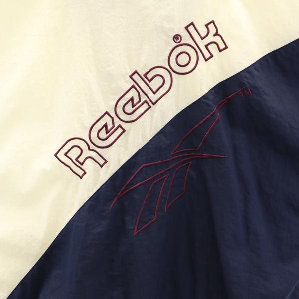 Reebok リーボック 90s オールド バックロゴ刺繍 ナイロンジャケット M アイボリー×ネイビー メンズ