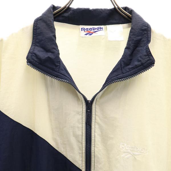 Reebok リーボック 90s オールド バックロゴ刺繍 ナイロンジャケット M アイボリー×ネイビー メンズ