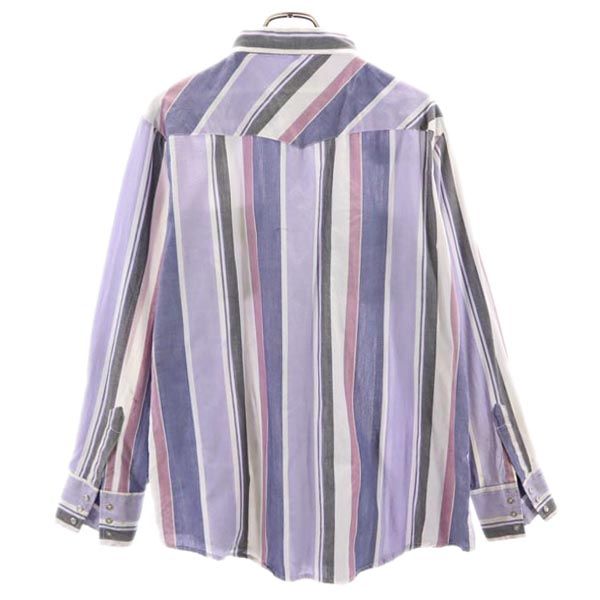 Authentic Western Youngbloods 80s ヴィンテージ ストライプ 長袖 ウエスタンシャツ L パープル系 メンズ