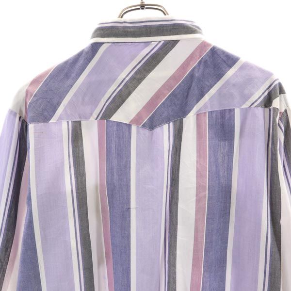 Authentic Western Youngbloods 80s ヴィンテージ ストライプ 長袖 ウエスタンシャツ L パープル系 メンズ