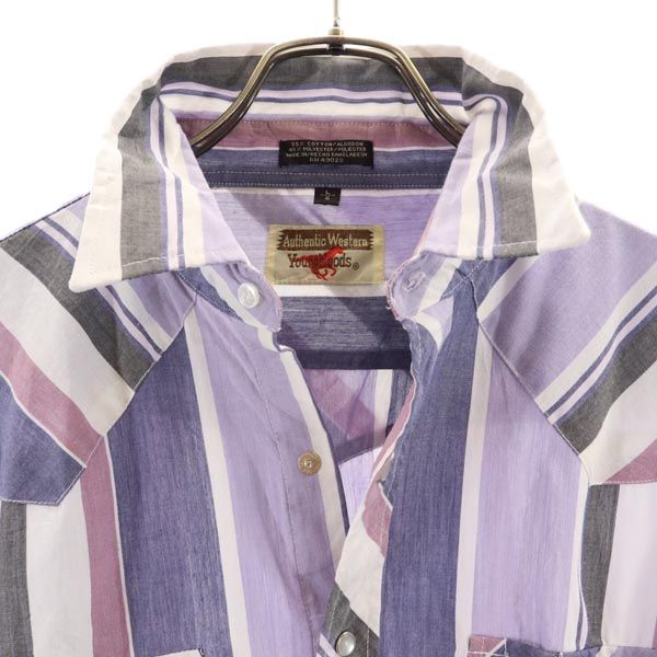 Authentic Western Youngbloods 80s ヴィンテージ ストライプ 長袖 ウエスタンシャツ L パープル系 メンズ