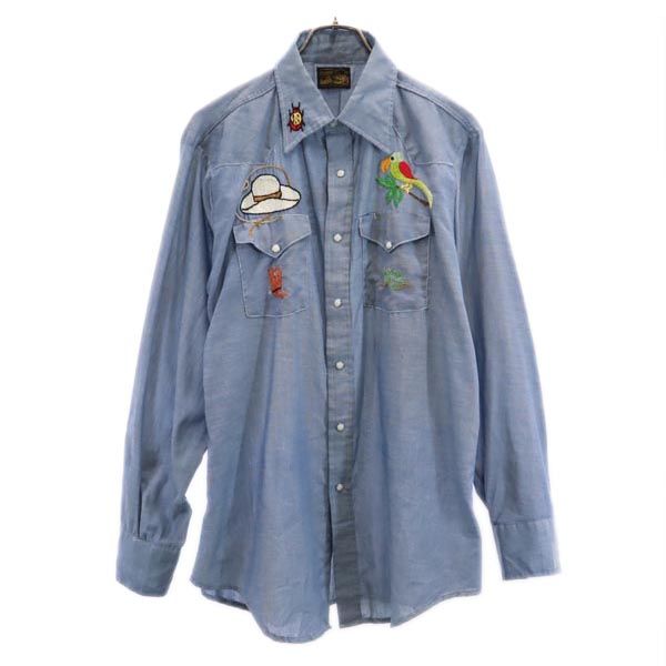 Sears シアーズ 70s ヴィンテージ 長袖 シャンブレー ウエスタンシャツ ブルー系 メンズ