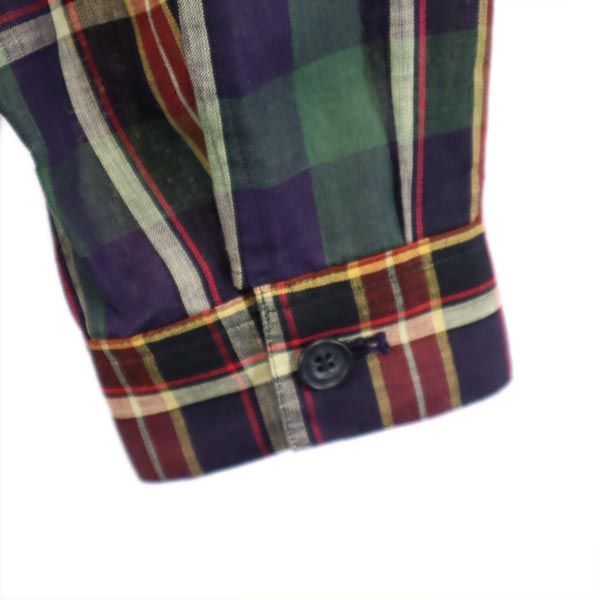 ダックス リネン チェック ジャケット L ネイビー系 DAKS 肩パッド レディース