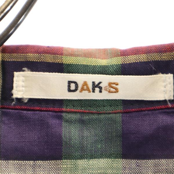 ダックス リネン チェック ジャケット L ネイビー系 DAKS 肩パッド レディース