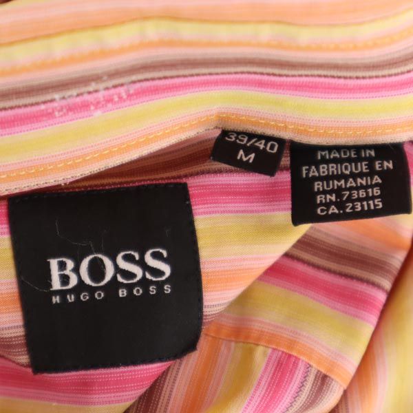 BOSS ボス ストライプ柄 長袖 シャツ M ピンク系 ダブルカフス メンズ
