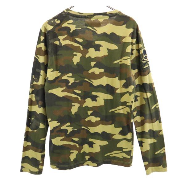 HYDROGEN ハイドロゲン カモフラージュ柄 長袖 Vネック Tシャツ M ロンT スカル メンズ