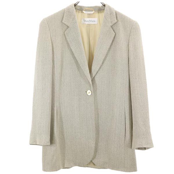 MAX MARA マックスマーラ イタリア製 ウール シルクブレンド ヘリンボーン柄 テーラードジャケット 38 カーキ系 レディース