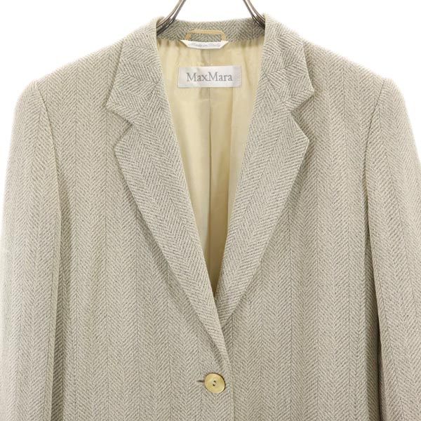 MAX MARA マックスマーラ イタリア製 ウール シルクブレンド ヘリンボーン柄 テーラードジャケット 38 カーキ系 レディース