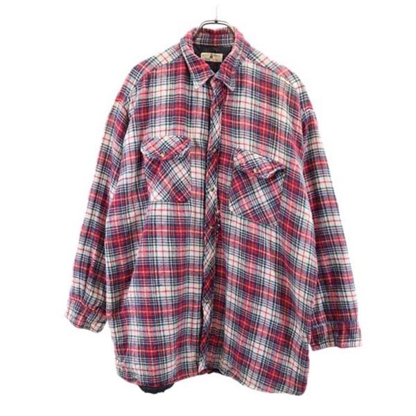 NORTHWEST 90s オールド 長袖 チェックシャツ 2X レッド系 裏キルト メンズ