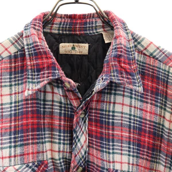 NORTHWEST 90s オールド 長袖 チェックシャツ 2X レッド系 裏キルト メンズ