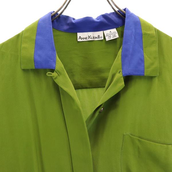 ANNE KLEIN アンクライン 90s オールド シルク 長袖 シャツ 8 グリーン系 ブラウス レディース