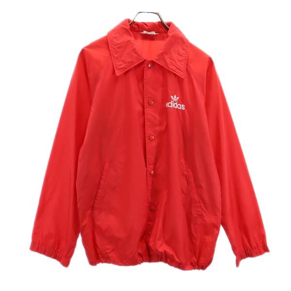 adidas アディダス 70s 80s デサント製 ヴィンテージ トレフォイルロゴ ナイロンジャケット M レッド系 メンズ