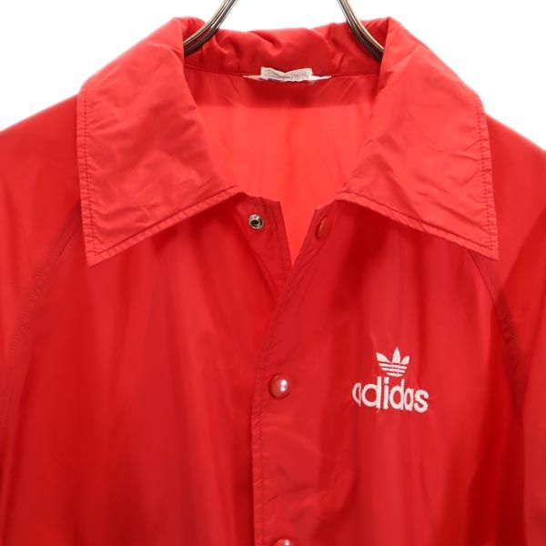 adidas アディダス 70s 80s デサント製 ヴィンテージ トレフォイルロゴ ナイロンジャケット M レッド系 メンズ