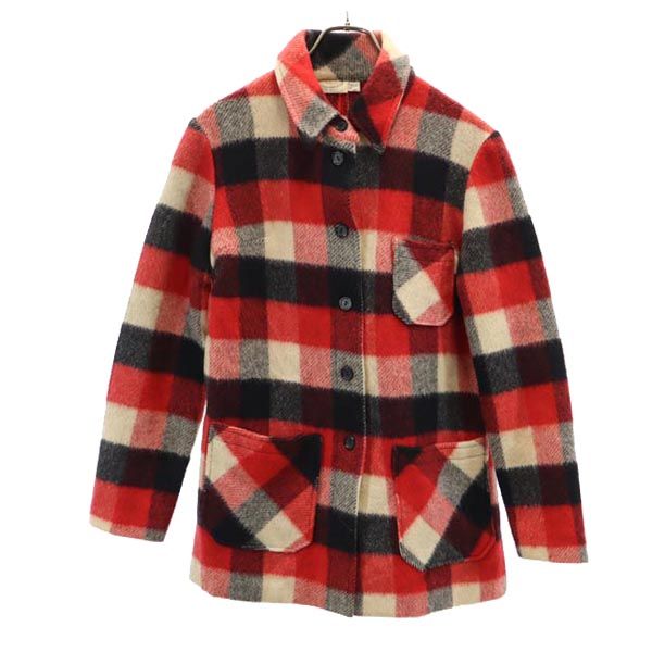 RUSS 70s ヴィンテージ USA製 チェック柄 ウールジャケット M ネイビー レディース