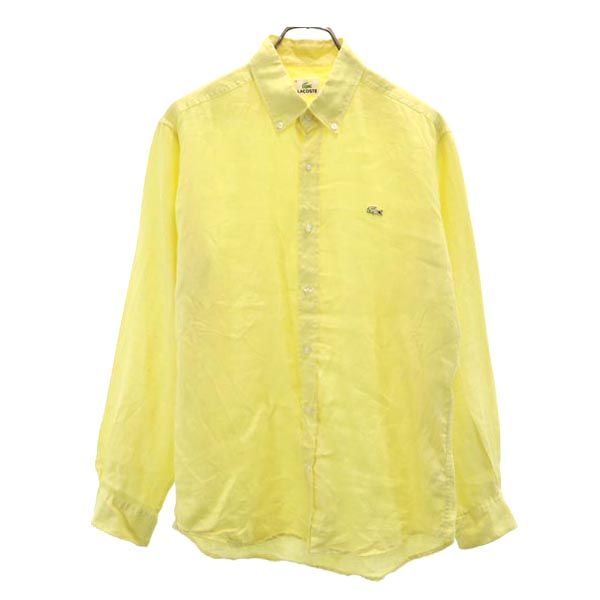 LACOSTE ラコステ リネン 長袖 ボタンダウンシャツ 4 イエロー メンズ