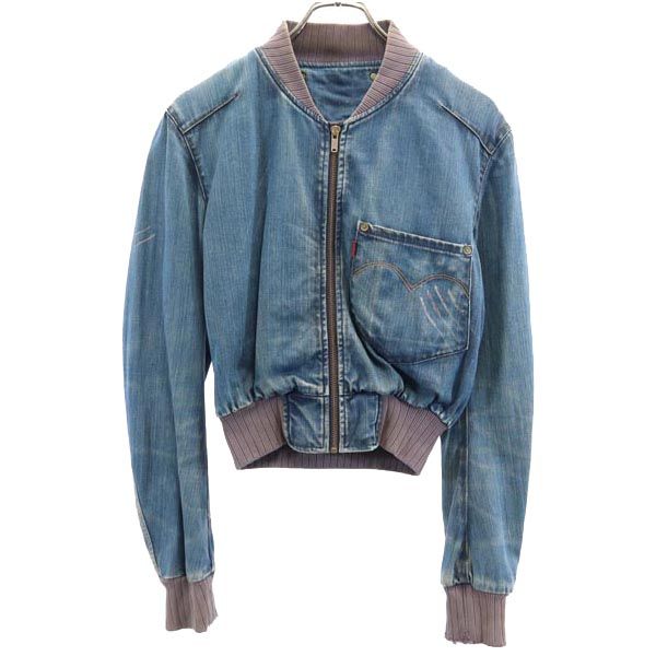 Levi's リーバイス 00s ユーロリーバイス チュニジア製 3200-1144 ノーカラー ジップ デニムジャケット S Gジャン レディース