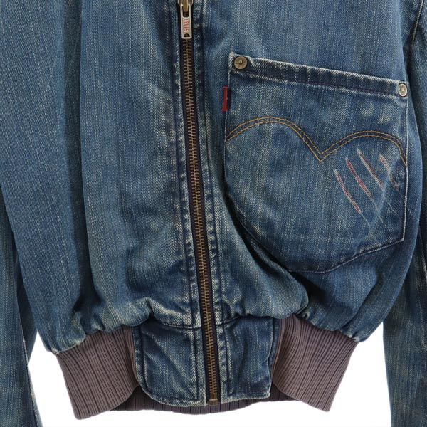 Levi's リーバイス 00s ユーロリーバイス チュニジア製 3200-1144 ノーカラー ジップ デニムジャケット S Gジャン レディース
