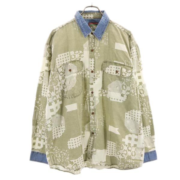 NEXTGENERATION bis 90s オールド 総柄 長袖 シャツ カーキ系 メンズ