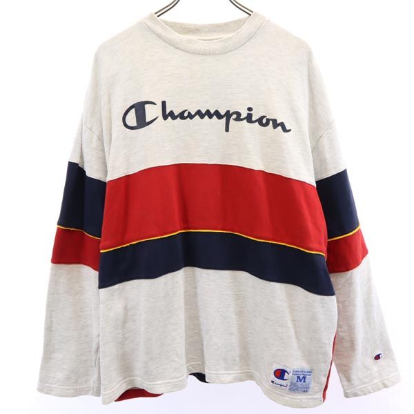 Champion チャンピオン 90s 青タグ オールド バック プリント 長袖 トレーナー M グレー スウェット メンズ