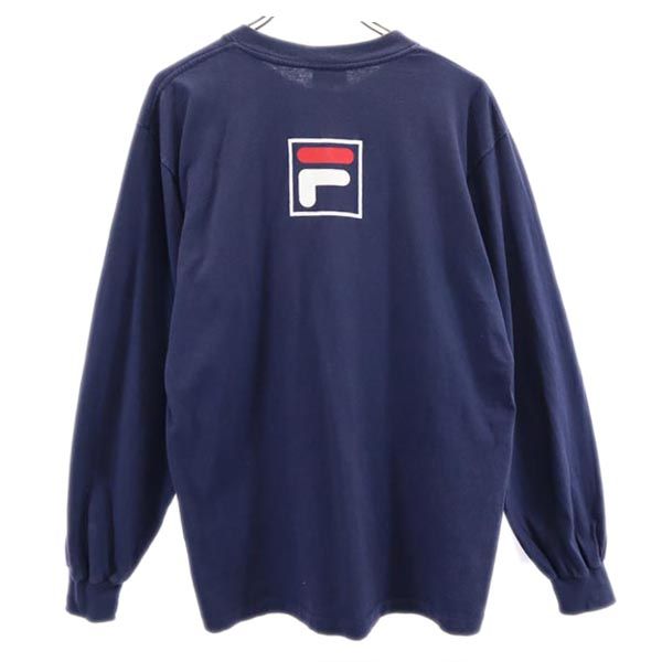 フィラ 90s オールド USA製 デカロゴ プリント 長袖 Tシャツ M ネイビー FILA ロンT メンズ