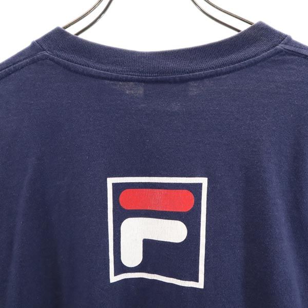 フィラ 90s オールド USA製 デカロゴ プリント 長袖 Tシャツ M ネイビー FILA ロンT メンズ