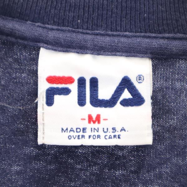 フィラ 90s オールド USA製 デカロゴ プリント 長袖 Tシャツ M ネイビー FILA ロンT メンズ