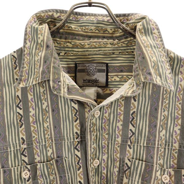Wrangler ラングラー 90s オールド 総柄 長袖 シャツ ベージュ系 メンズ