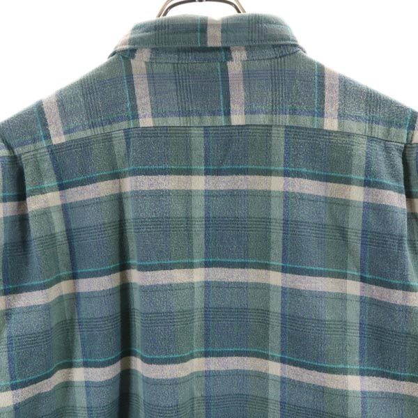 VINTAGE ヴィンテージ 70s ユーロワーク グランパ チェック 長袖 ハーフボタン ネルシャツ 4 グリーン系 メンズ