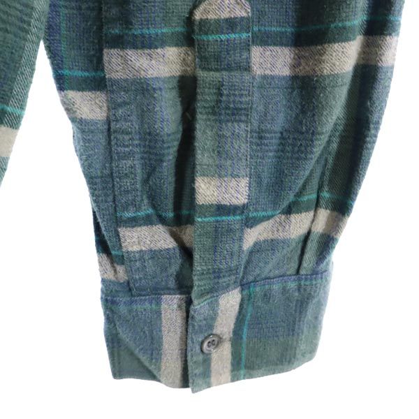 VINTAGE ヴィンテージ 70s ユーロワーク グランパ チェック 長袖 ハーフボタン ネルシャツ 4 グリーン系 メンズ