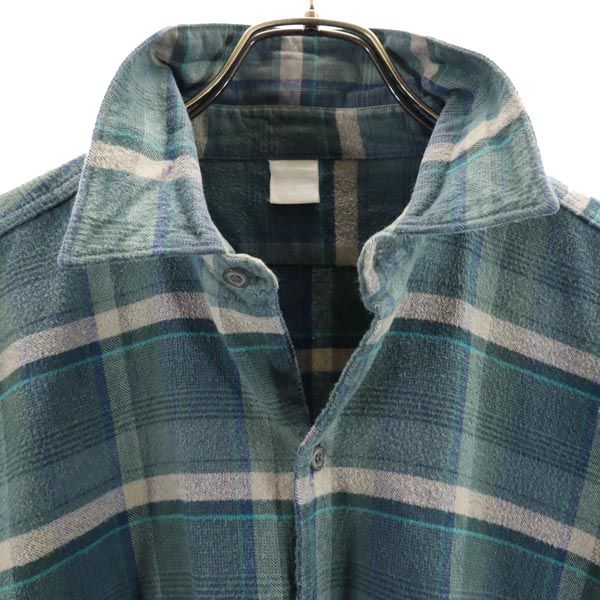 VINTAGE ヴィンテージ 70s ユーロワーク グランパ チェック 長袖 ハーフボタン ネルシャツ 4 グリーン系 メンズ
