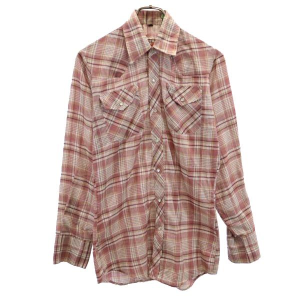 Youngbloods Authentic Western 80s ヴィンテージ チェック 長袖 ウエスタンシャツ S ピンク系 メンズ