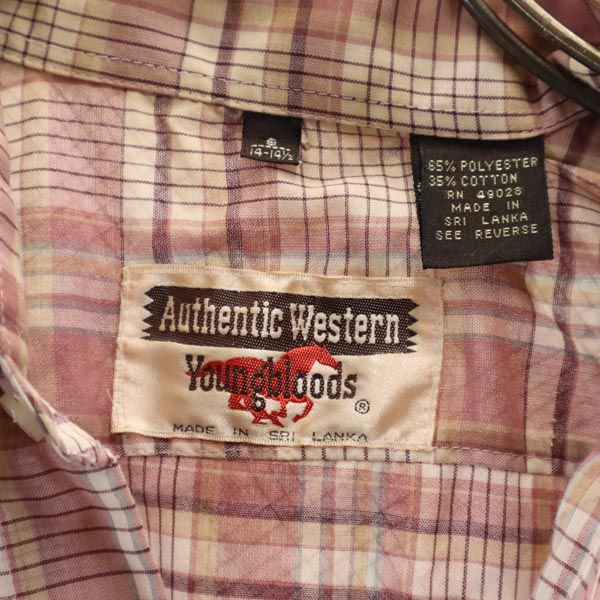 Youngbloods Authentic Western 80s ヴィンテージ チェック 長袖 ウエスタンシャツ S ピンク系 メンズ