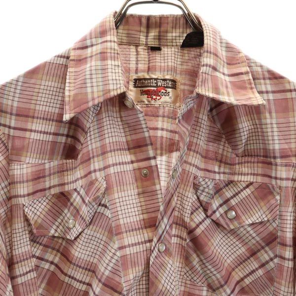 Youngbloods Authentic Western 80s ヴィンテージ チェック 長袖 ウエスタンシャツ S ピンク系 メンズ