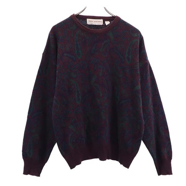 JOHN ASHFORD ジョンアッシュフォード 90s ウールブレンド イタリア製 総柄 長袖 セーター M ボルドー ニット メンズ