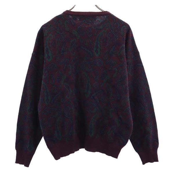 JOHN ASHFORD ジョンアッシュフォード 90s ウールブレンド イタリア製 総柄 長袖 セーター M ボルドー ニット メンズ